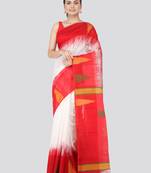 White hand woven cotton silk saree with blouse