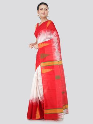 White hand woven cotton silk saree with blouse 2