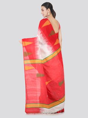 White hand woven cotton silk saree with blouse 3