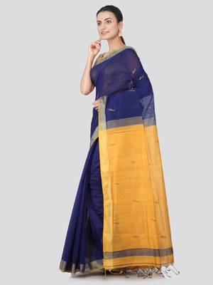 Blue hand woven cotton silk saree with blouse 2