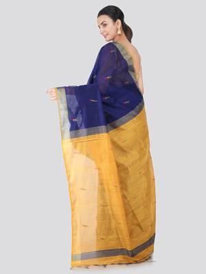 Blue hand woven cotton silk saree with blouse 3