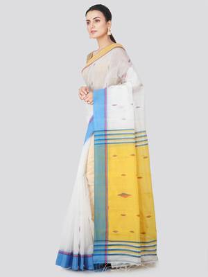 White hand woven cotton silk saree with blouse 2