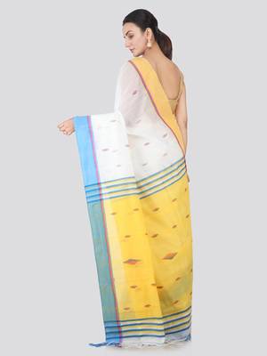White hand woven cotton silk saree with blouse 3