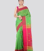 Green hand woven cotton silk saree with blouse