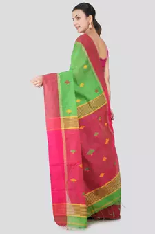 Green hand woven cotton silk saree with blouse