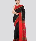 Black hand woven cotton silk saree with blouse