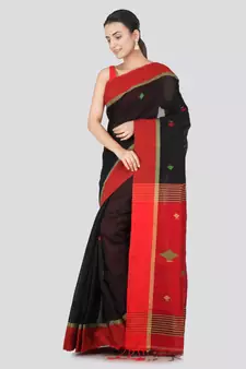 Black hand woven cotton silk saree with blouse