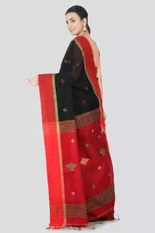 Black hand woven cotton silk saree with blouse