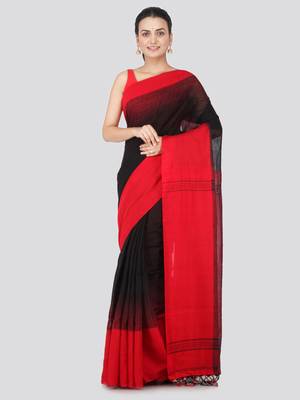 Black hand woven pure cotton saree with blouse 1