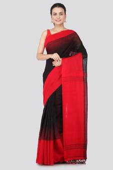 Black hand woven pure cotton saree with blouse