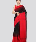 Black hand woven pure cotton saree with blouse
