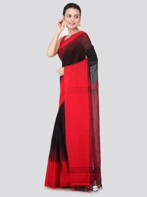 Black hand woven pure cotton saree with blouse 2