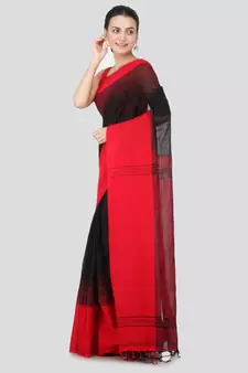 Black hand woven pure cotton saree with blouse