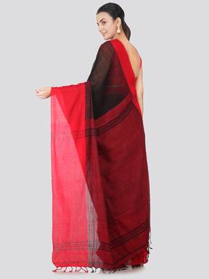 Black hand woven pure cotton saree with blouse 3