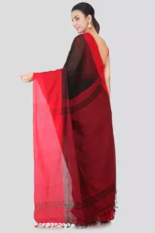 Black hand woven pure cotton saree with blouse