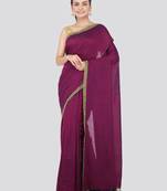 Purple hand woven pure cotton saree with blouse