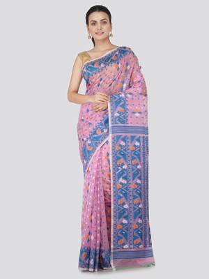 Pink Hand Woven Pure Cotton Saree Without Blouse 1