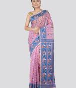Pink Hand Woven Pure Cotton Saree Without Blouse