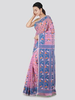 Pink Hand Woven Pure Cotton Saree Without Blouse 2