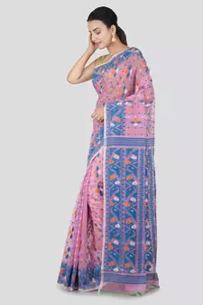 Pink Hand Woven Pure Cotton Saree Without Blouse
