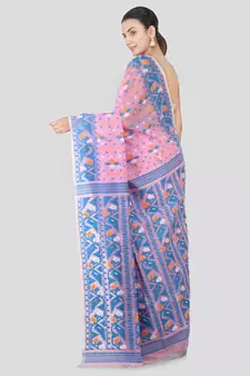 Pink Hand Woven Pure Cotton Saree Without Blouse
