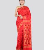 Red hand woven pure silk saree with blouse