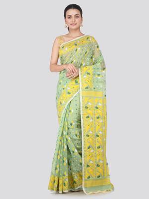 Light Green Hand Woven Pure Cotton Saree Without Blouse 1