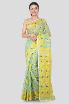 Light Green Hand Woven Pure Cotton Saree Without Blouse