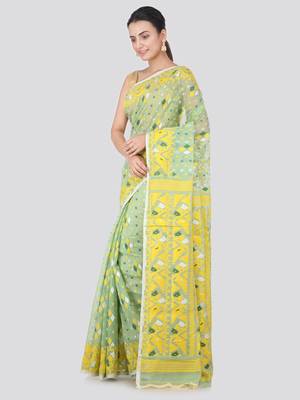Light Green Hand Woven Pure Cotton Saree Without Blouse 2