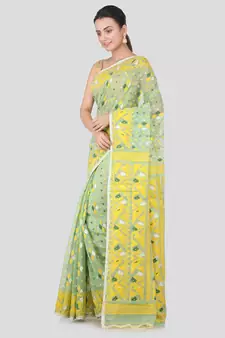 Light Green Hand Woven Pure Cotton Saree Without Blouse