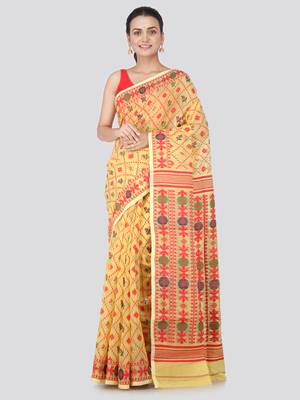 Yellow Hand Woven Pure Cotton Saree Without Blouse 1