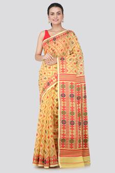Yellow Hand Woven Pure Cotton Saree Without Blouse