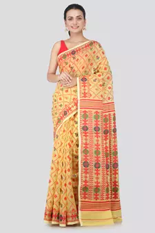 Yellow Hand Woven Pure Cotton Saree Without Blouse