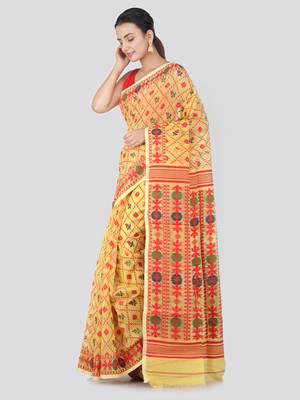 Yellow Hand Woven Pure Cotton Saree Without Blouse 2