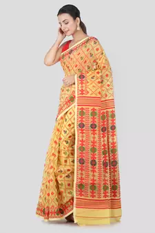 Yellow Hand Woven Pure Cotton Saree Without Blouse
