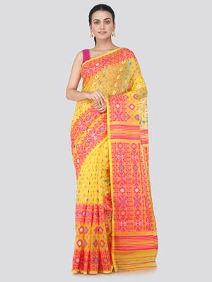 Yellow Hand Woven Pure Cotton Saree Without Blouse 1