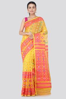 Yellow Hand Woven Pure Cotton Saree Without Blouse