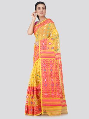 Yellow Hand Woven Pure Cotton Saree Without Blouse 2