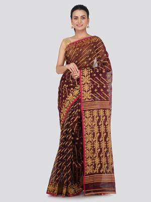 Maroon Hand Woven Pure Cotton Saree Without Blouse 1