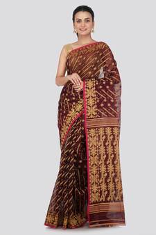 Maroon Hand Woven Pure Cotton Saree Without Blouse