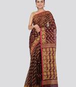 Maroon Hand Woven Pure Cotton Saree Without Blouse