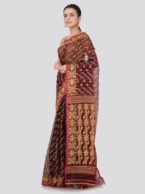 Maroon Hand Woven Pure Cotton Saree Without Blouse 2