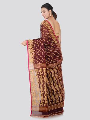 Maroon Hand Woven Pure Cotton Saree Without Blouse 3