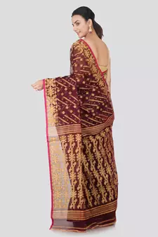Maroon Hand Woven Pure Cotton Saree Without Blouse