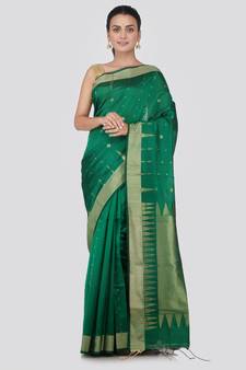 Green hand woven cotton silk saree with blouse
