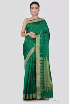 Green hand woven cotton silk saree with blouse