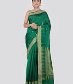 Green hand woven cotton silk saree with blouse