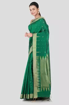 Green hand woven cotton silk saree with blouse