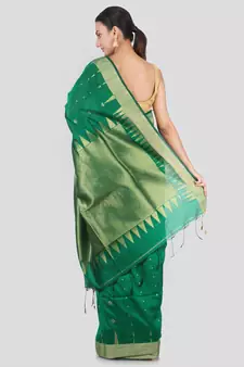 Green hand woven cotton silk saree with blouse
