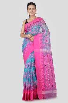Multicolor Hand Woven Pure Cotton Saree Without Blouse